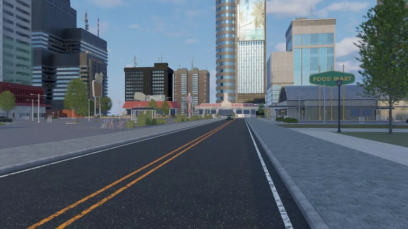 Urban Commercial Area With Fall Foliage 3D model