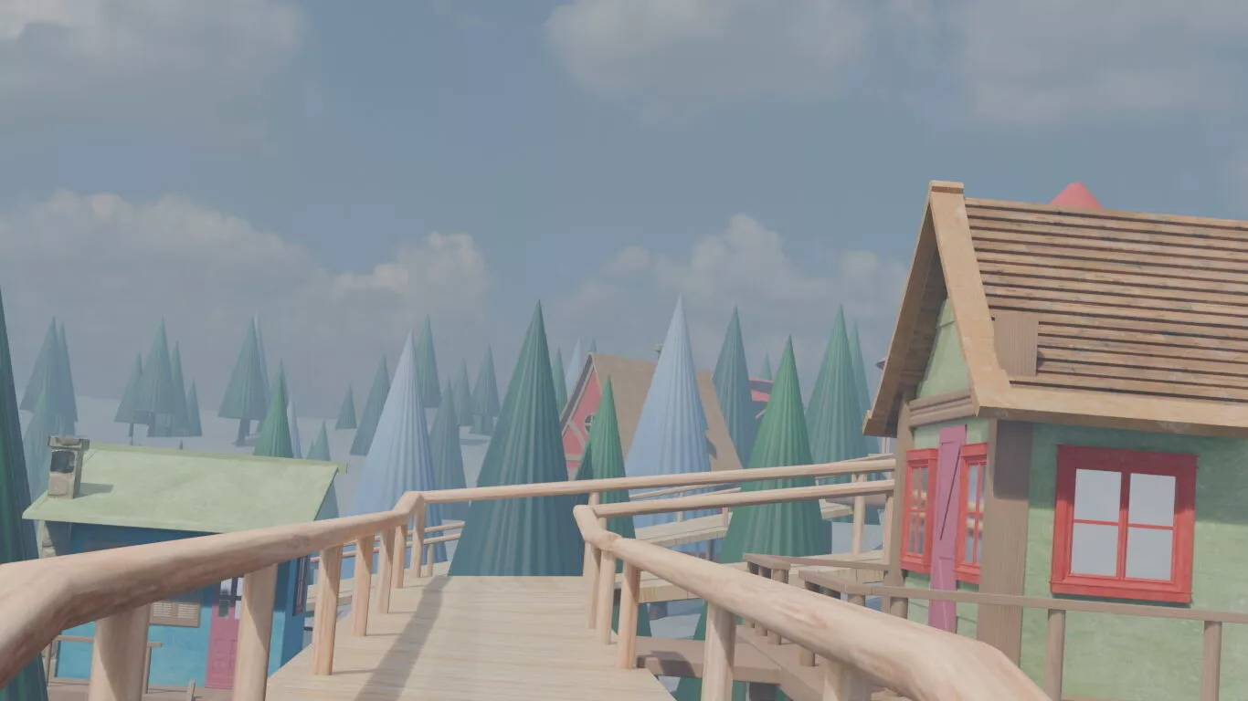 Snowy Village Scene 3D model