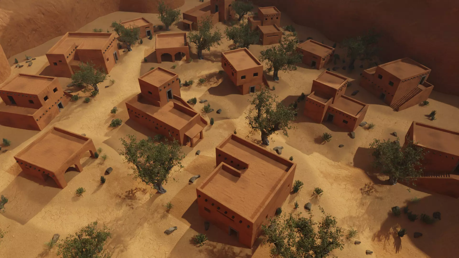 Desert Oasis Settlement village 3D model