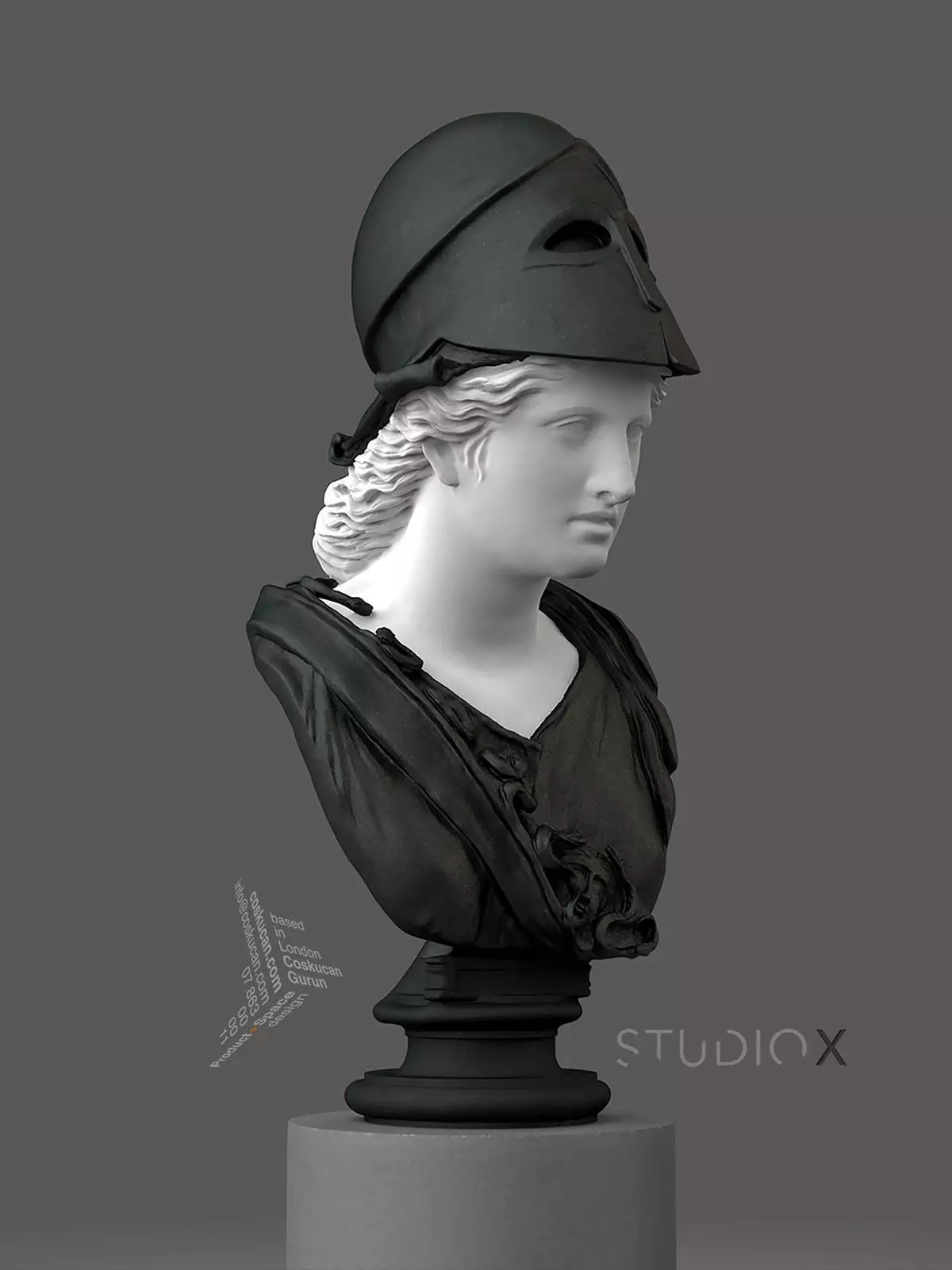 MINERVA bust of woman wearing helmet 3D print model
