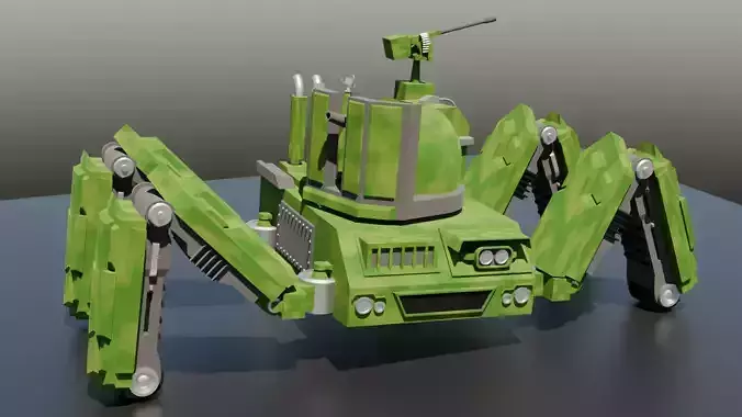 Spider Tank Sci Fi Military Vehicle Mech Walker Lowpoly 3D Model Low-poly 3D model