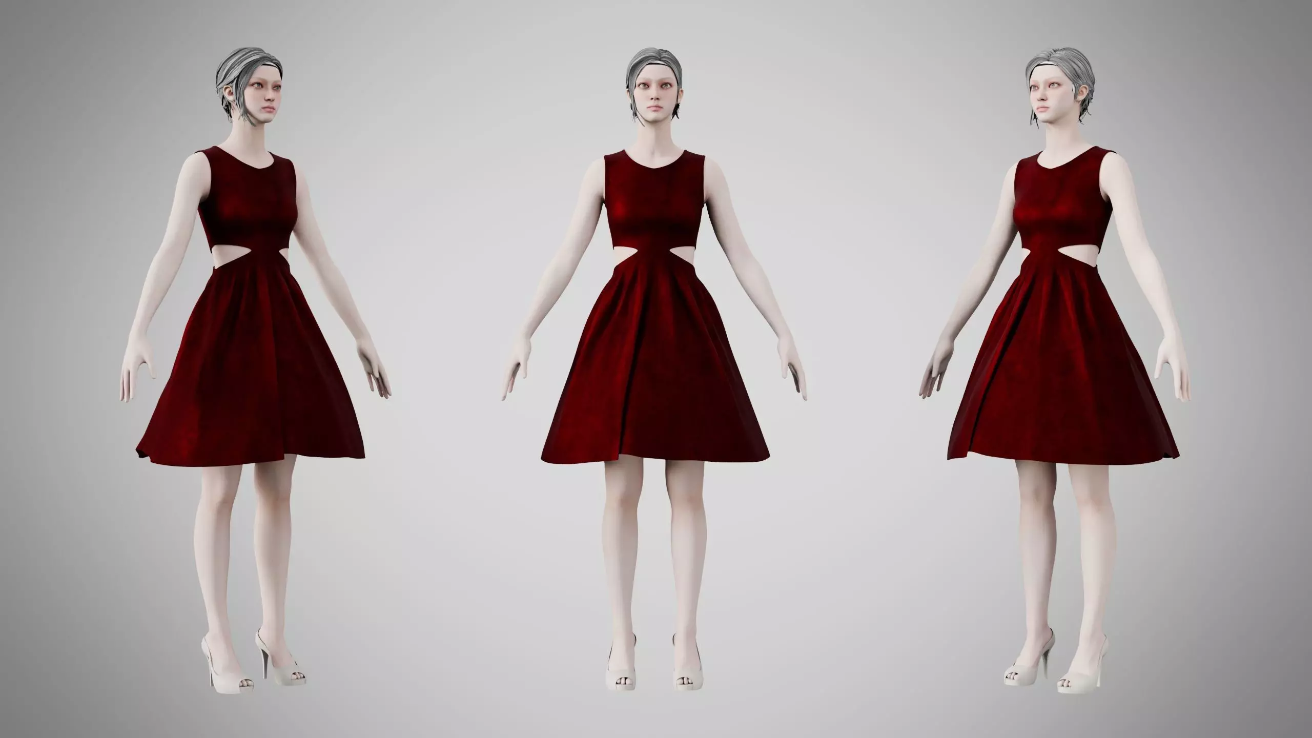 Dress 33 Burgundy Velvet Low-poly 3D model