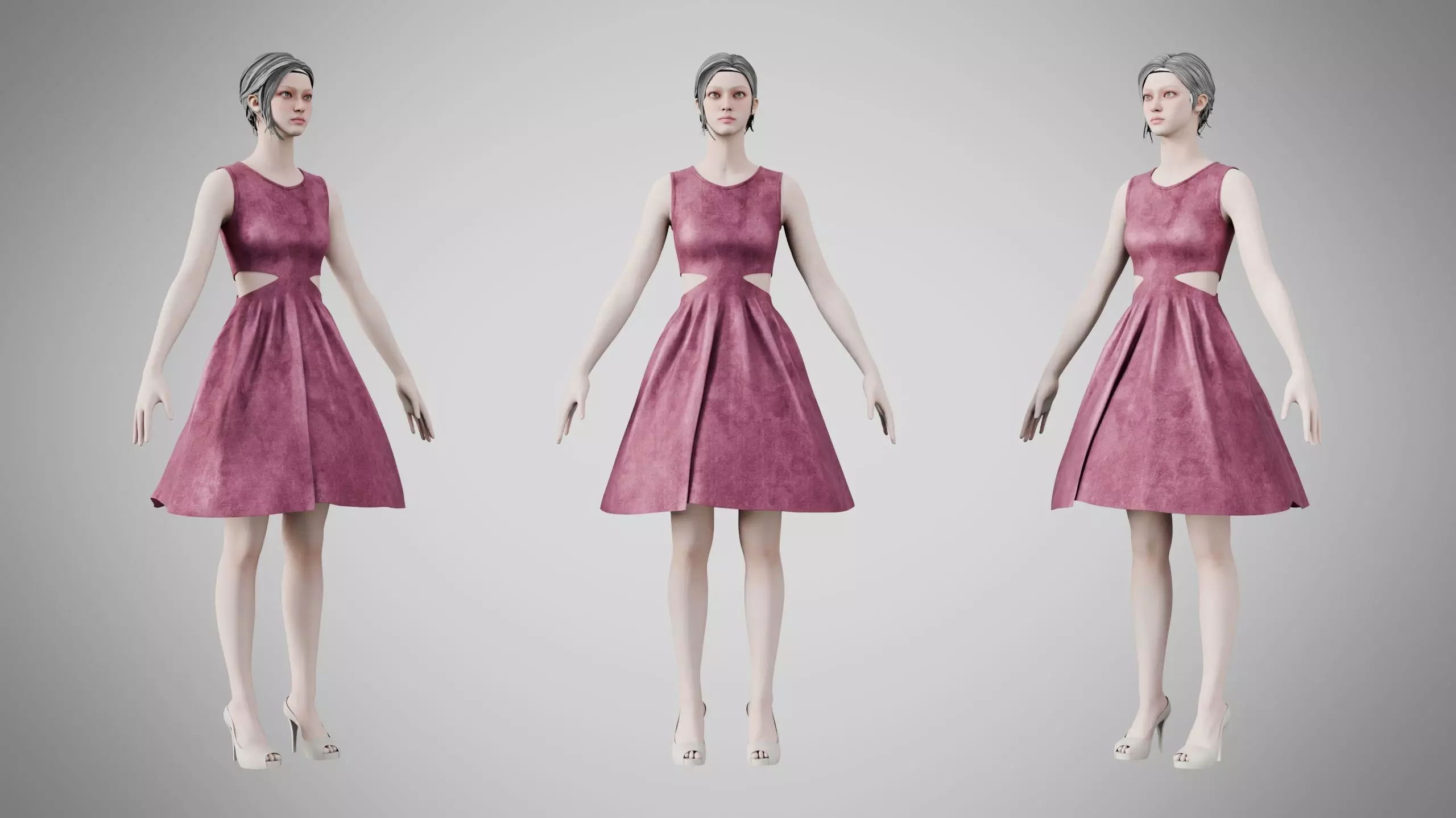 Dress 33 Dusty Rose Velvet Low-poly 3D model