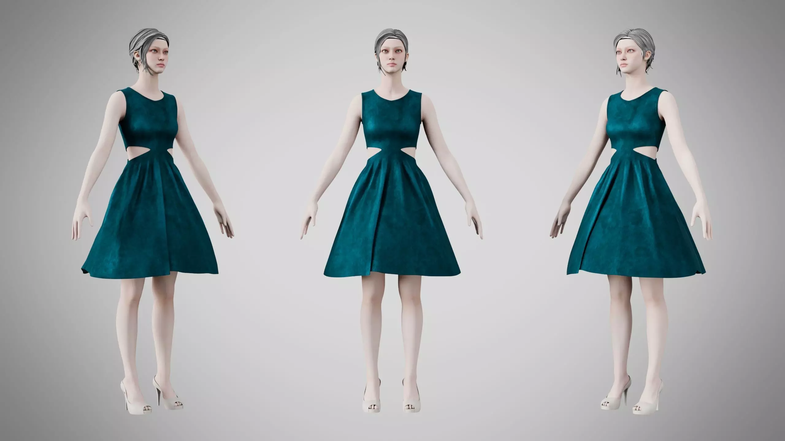 Dress 33 Teal Velvet Low-poly 3D model