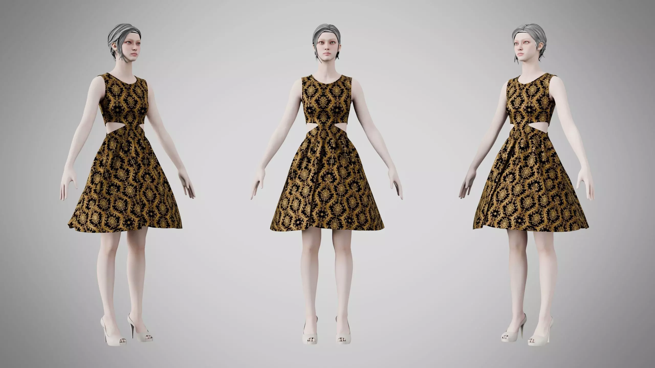 Dress 33 Black Gold Empress Velvet Low-poly 3D model