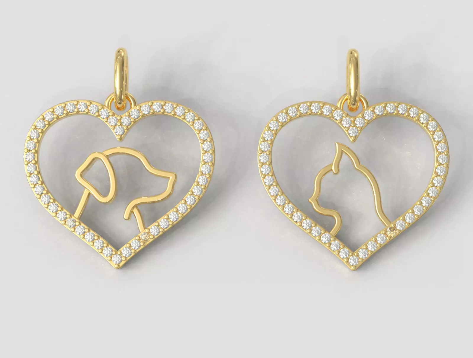 Dog and Cat Heart Pendants - Pet Pendants Set 3D print model