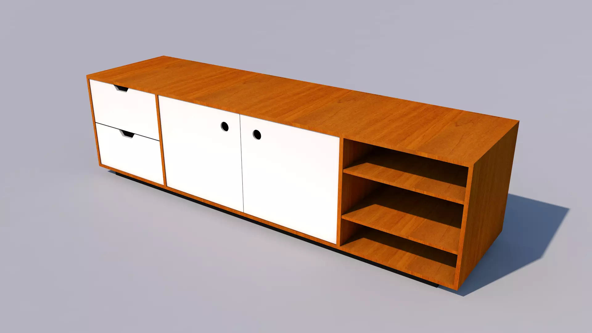 Tv Stand With Sliding Doors and Open Shelves 3D model