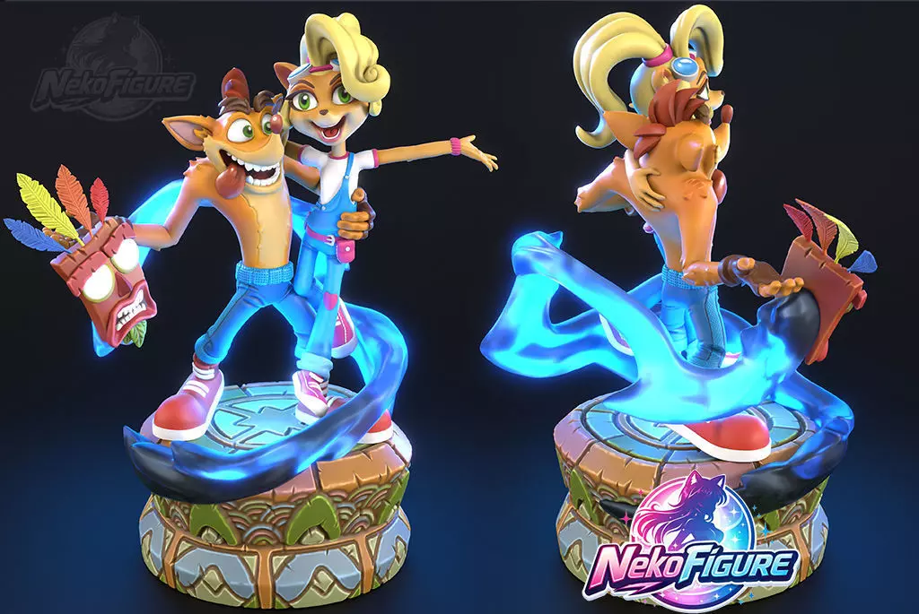 Crash Bandicoot and Coco Statue Figurine stl printable 3D print model