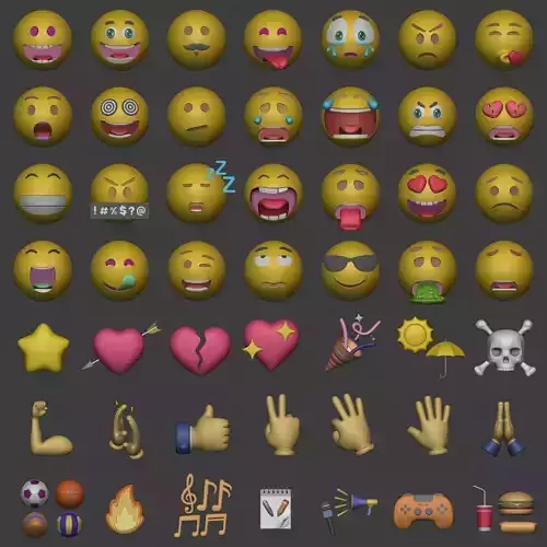 Cartoon Smiley - Emoji - Icon - Hand Sport Music Pack Collection Low-poly 3D model 2