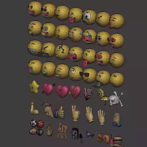 Cartoon Smiley - Emoji - Icon - Hand Sport Music Pack Collection Low-poly 3D model 5