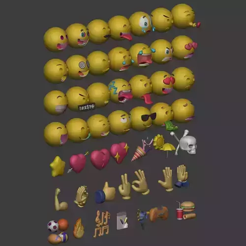 Cartoon Smiley - Emoji - Icon - Hand Sport Music Pack Collection Low-poly 3D model 6