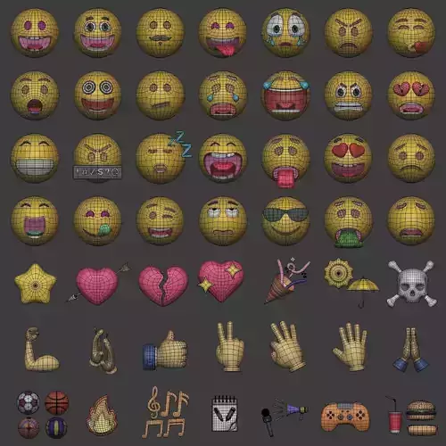 Cartoon Smiley - Emoji - Icon - Hand Sport Music Pack Collection Low-poly 3D model 3