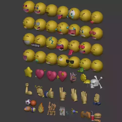 Cartoon Smiley - Emoji - Icon - Hand Sport Music Pack Collection Low-poly 3D model 4