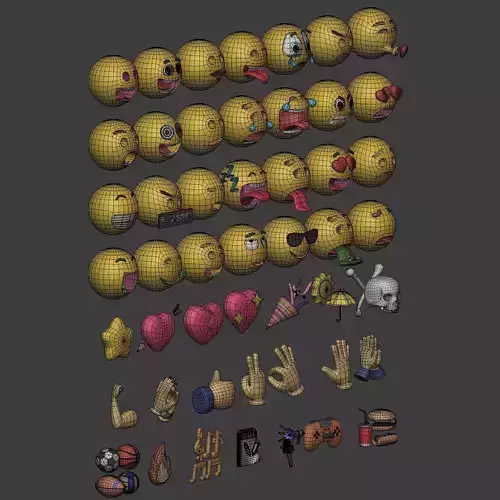 Cartoon Smiley - Emoji - Icon - Hand Sport Music Pack Collection Low-poly 3D model 7