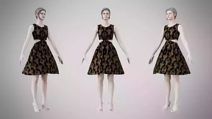 Dress 33 Golden Noir Velvet Low-poly 3D model