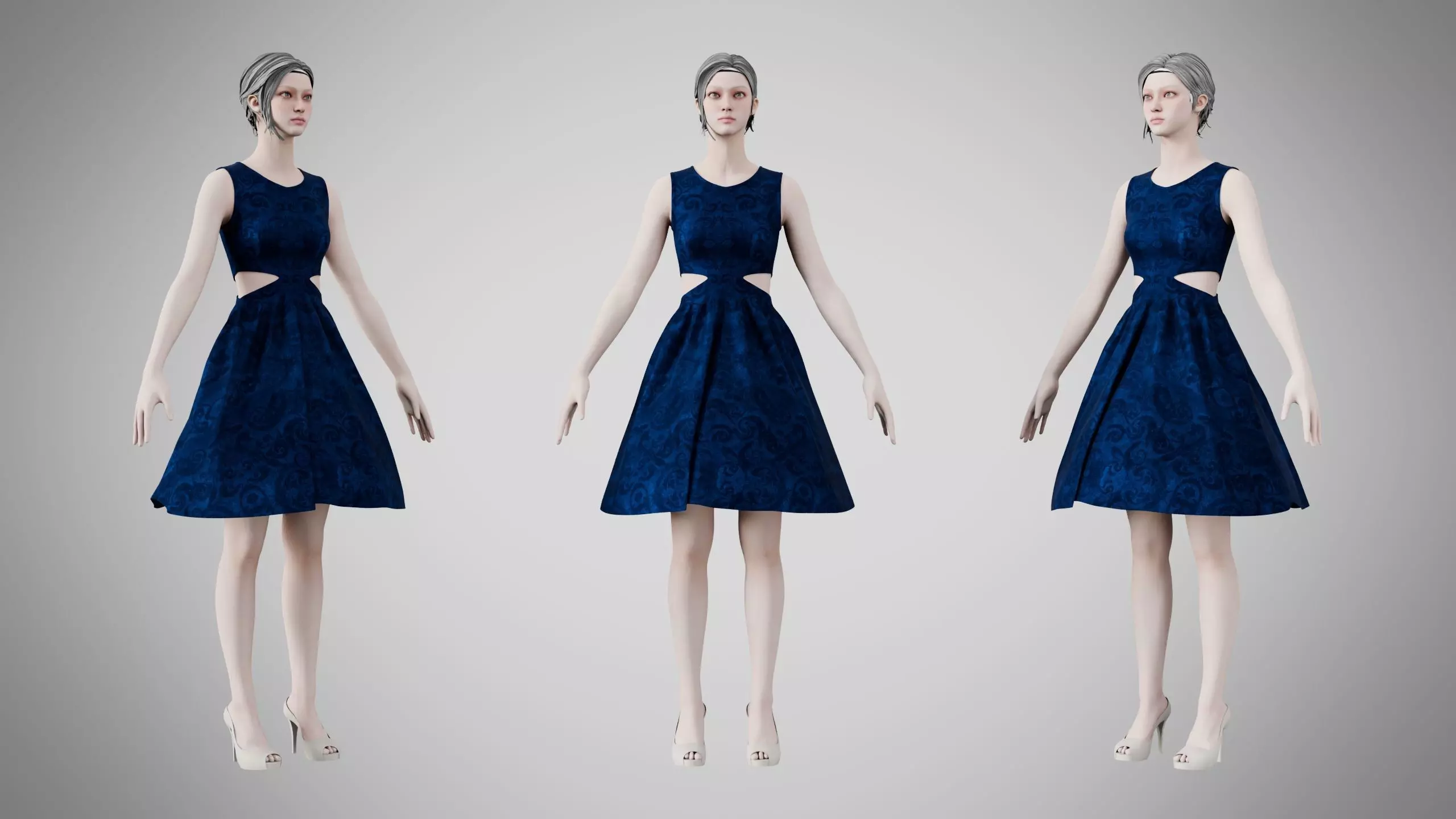 Dress 33 Sapphire Mist Velvet v2 Low-poly 3D model