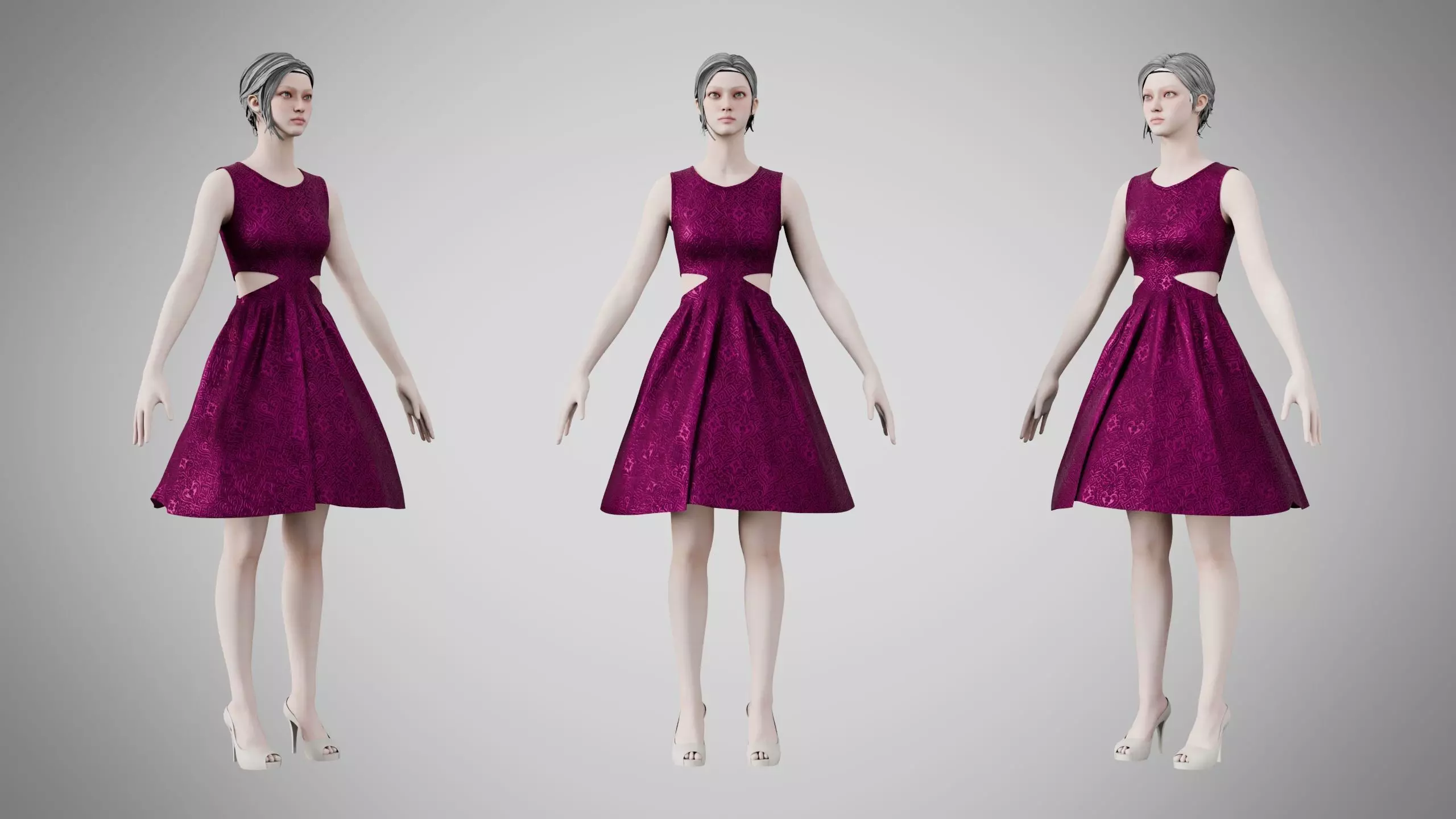 Dress 33 Plum Velvet With Design Low-poly 3D model