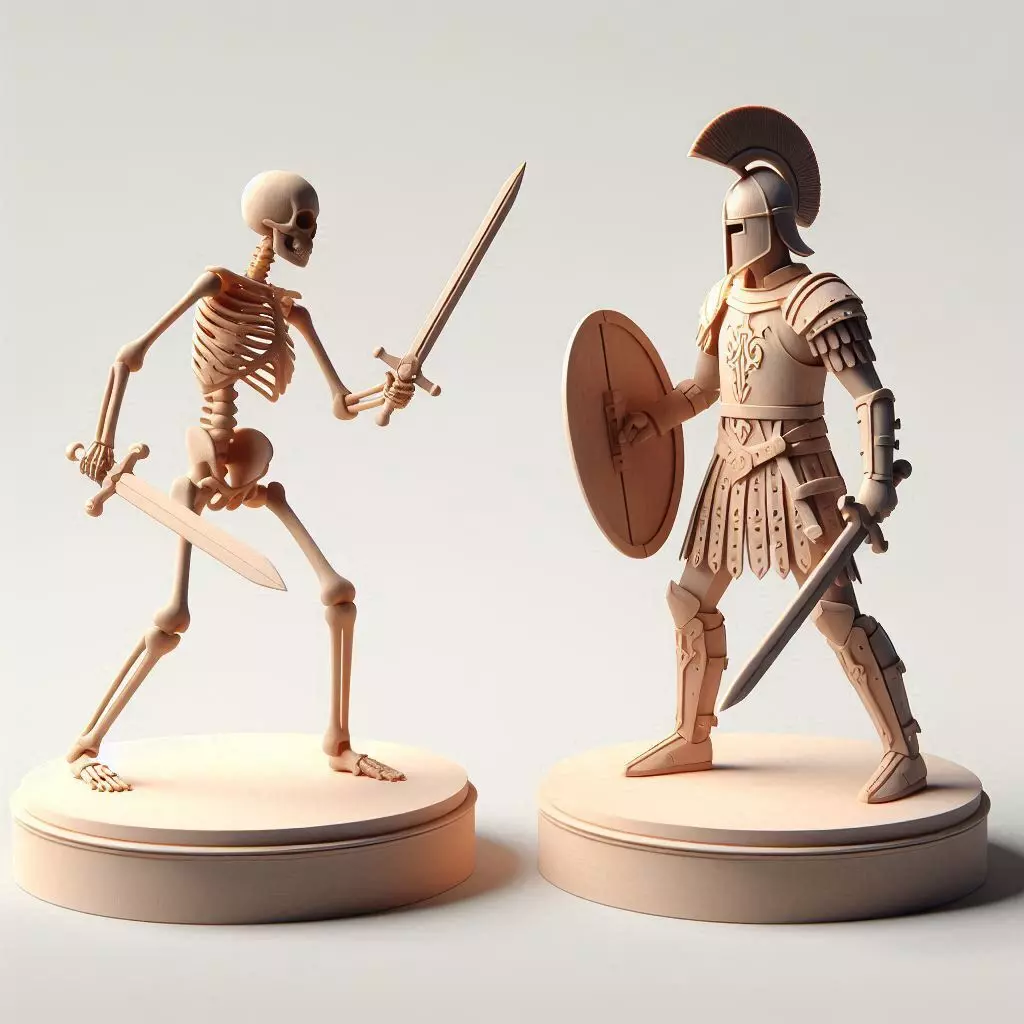 3322Battle of the Skeletons figure Skeleton vs Warrior 3D print model