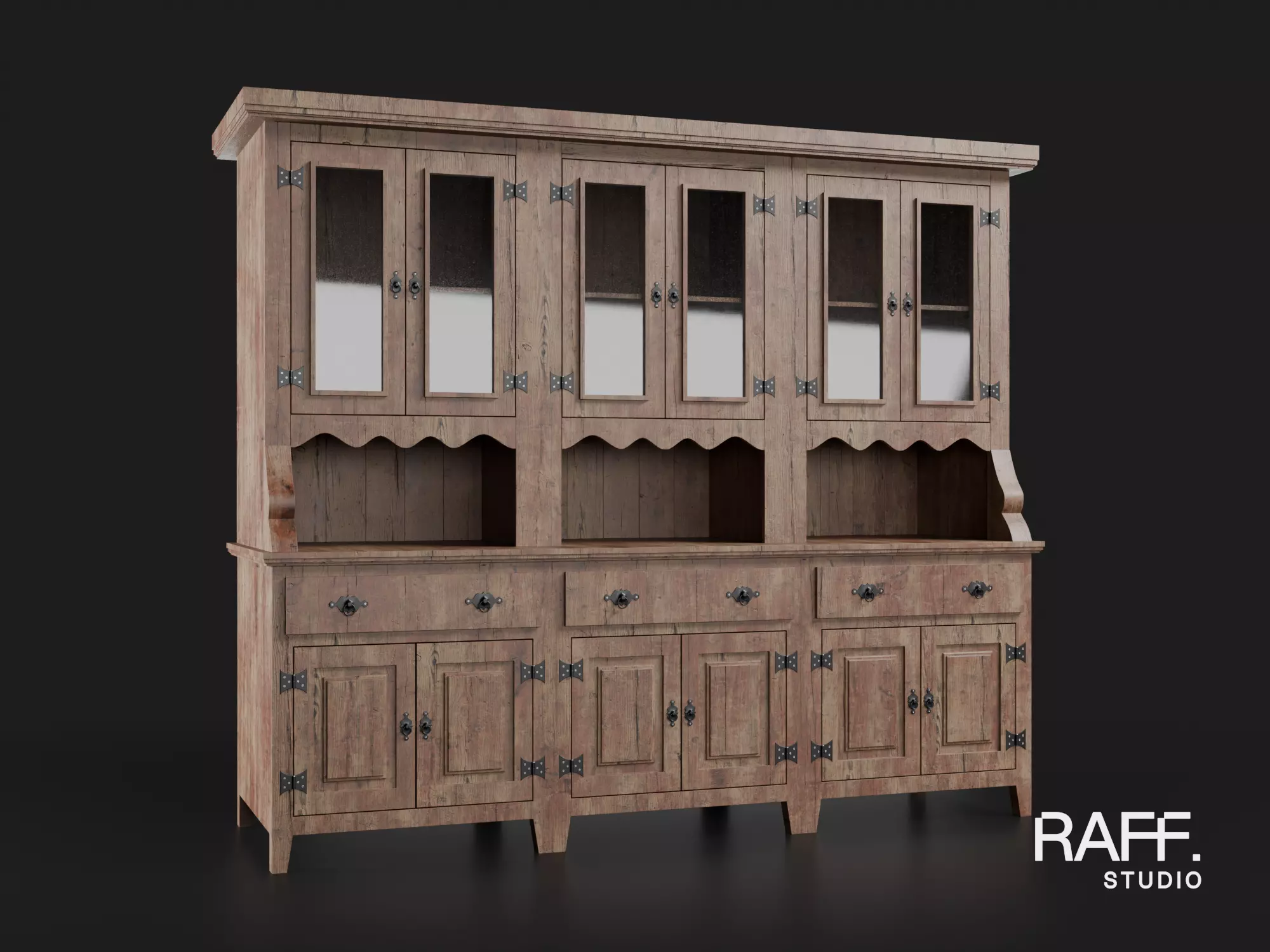 Large Rustic Cabinet - High-Quality Country Furniture 3D model