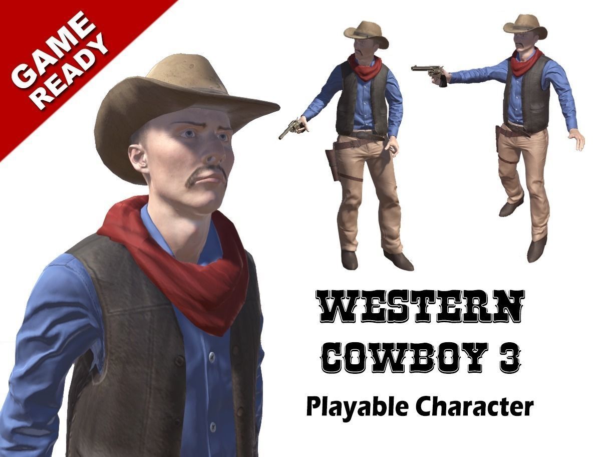 Western Cowboy 3 Low-poly 3D model_0