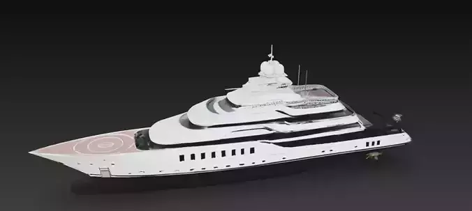 Modern Mega Luxury Super Yacht with Helipad 3D Model