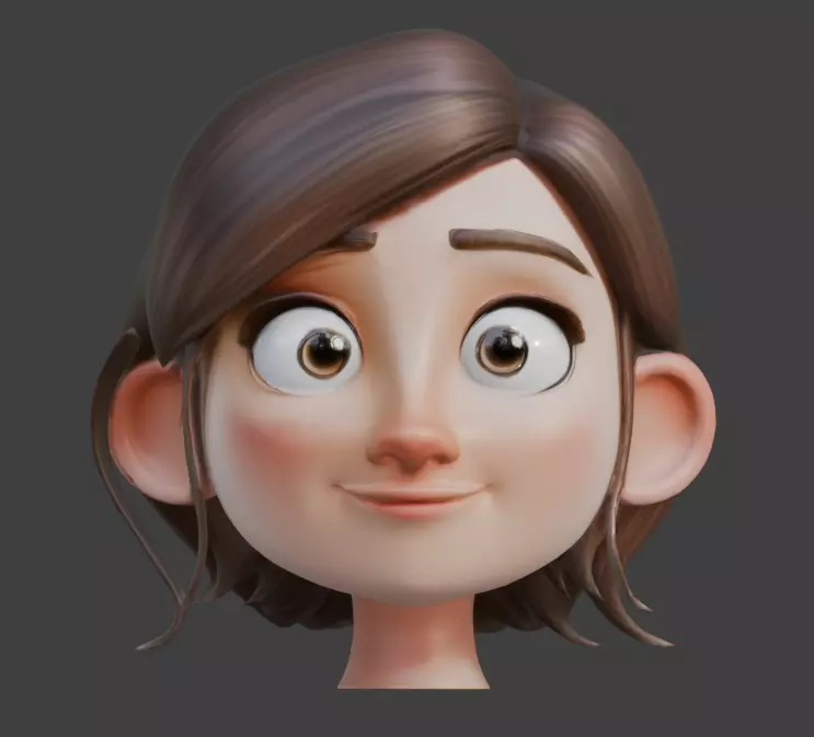 Cartoon Girl Head Face Low Poly Low-poly 3D model