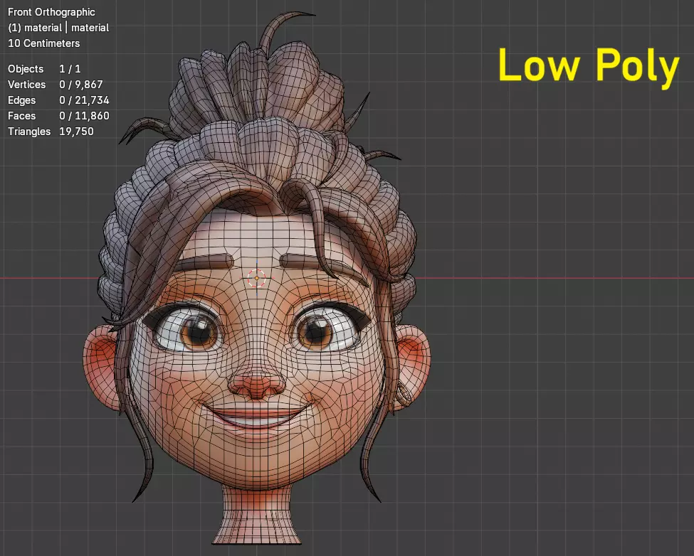 Cartoon Girl Head Face Low Poly Low-poly 3D model