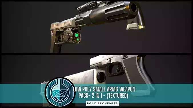 Low Poly Small Arms Weapon - 2 In 1 - Textured Low-poly 3D model
