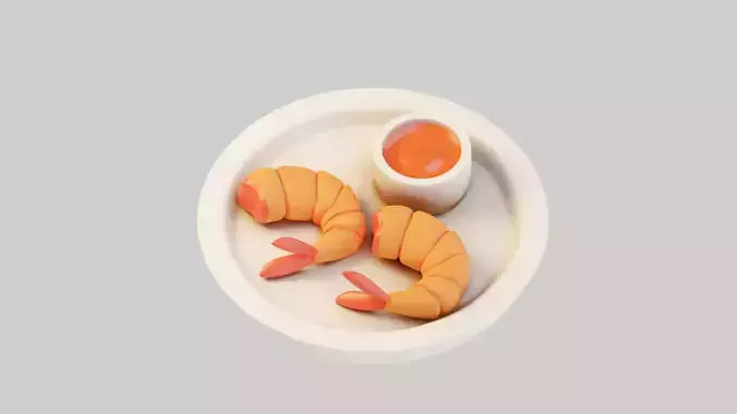 Fried Shrimp with Dip Sauce 3D model