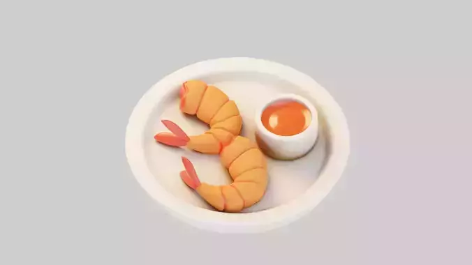 Fried Shrimp with Dip Sauce 3D model 3