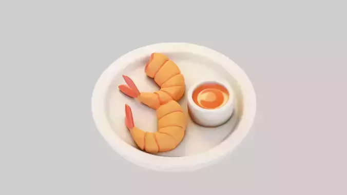Fried Shrimp with Dip Sauce 3D model 4