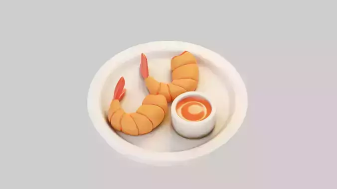 Fried Shrimp with Dip Sauce 3D model 6
