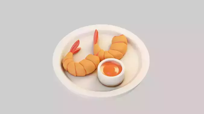 Fried Shrimp with Dip Sauce 3D model 7