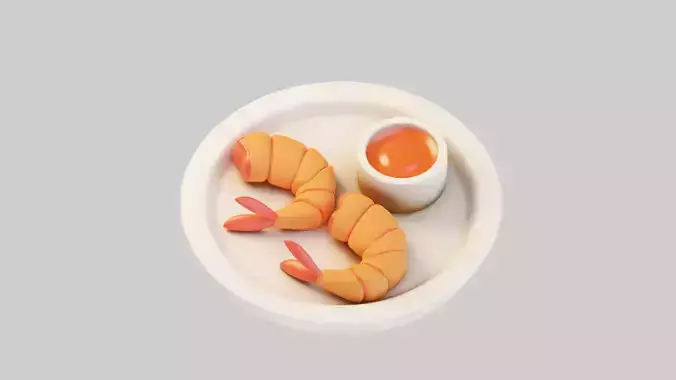 Fried Shrimp with Dip Sauce 3D model 2