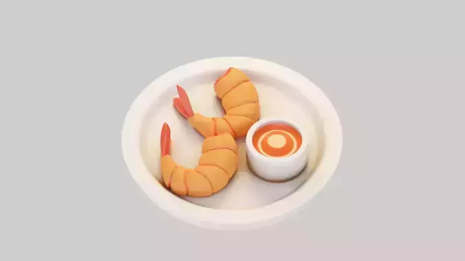 Fried Shrimp with Dip Sauce 3D model 5