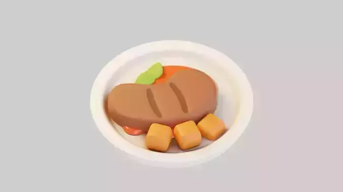 Grilled Meat with Potatoes 3D model 2