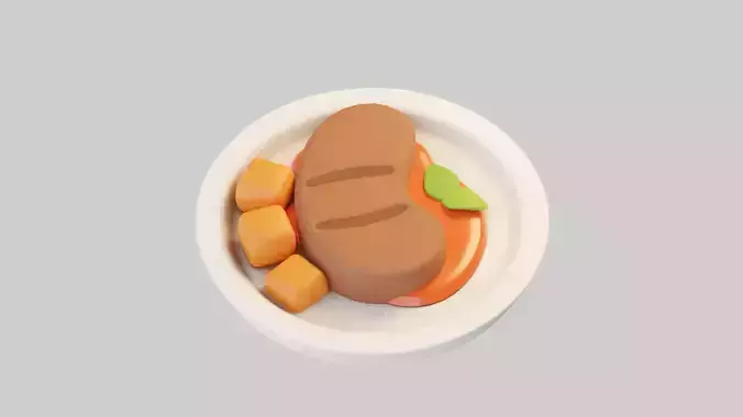 Grilled Meat with Potatoes 3D model 7
