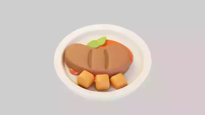 Grilled Meat with Potatoes 3D model 3