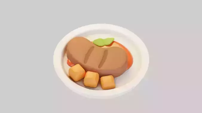 Grilled Meat with Potatoes 3D model 4