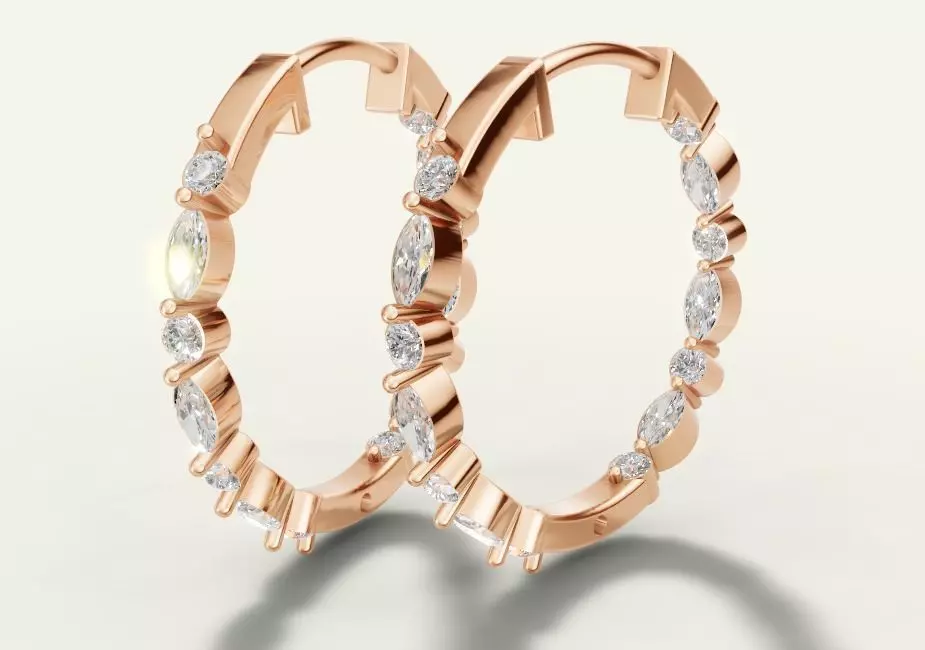 Marquise and Round Diamond Hoop Earrings Free 3D print model