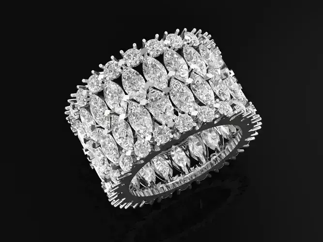 TJ 67 3D White Gold Diamond Ring Marquise Style 3D print model