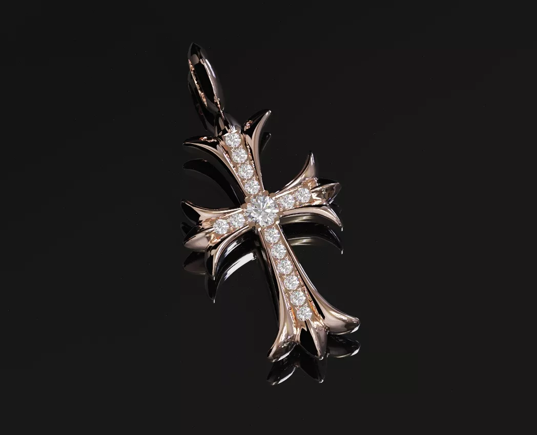 Chrome heart diamond cross pendant 3D print model