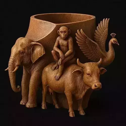 Religious Animal Wood Carving Holder