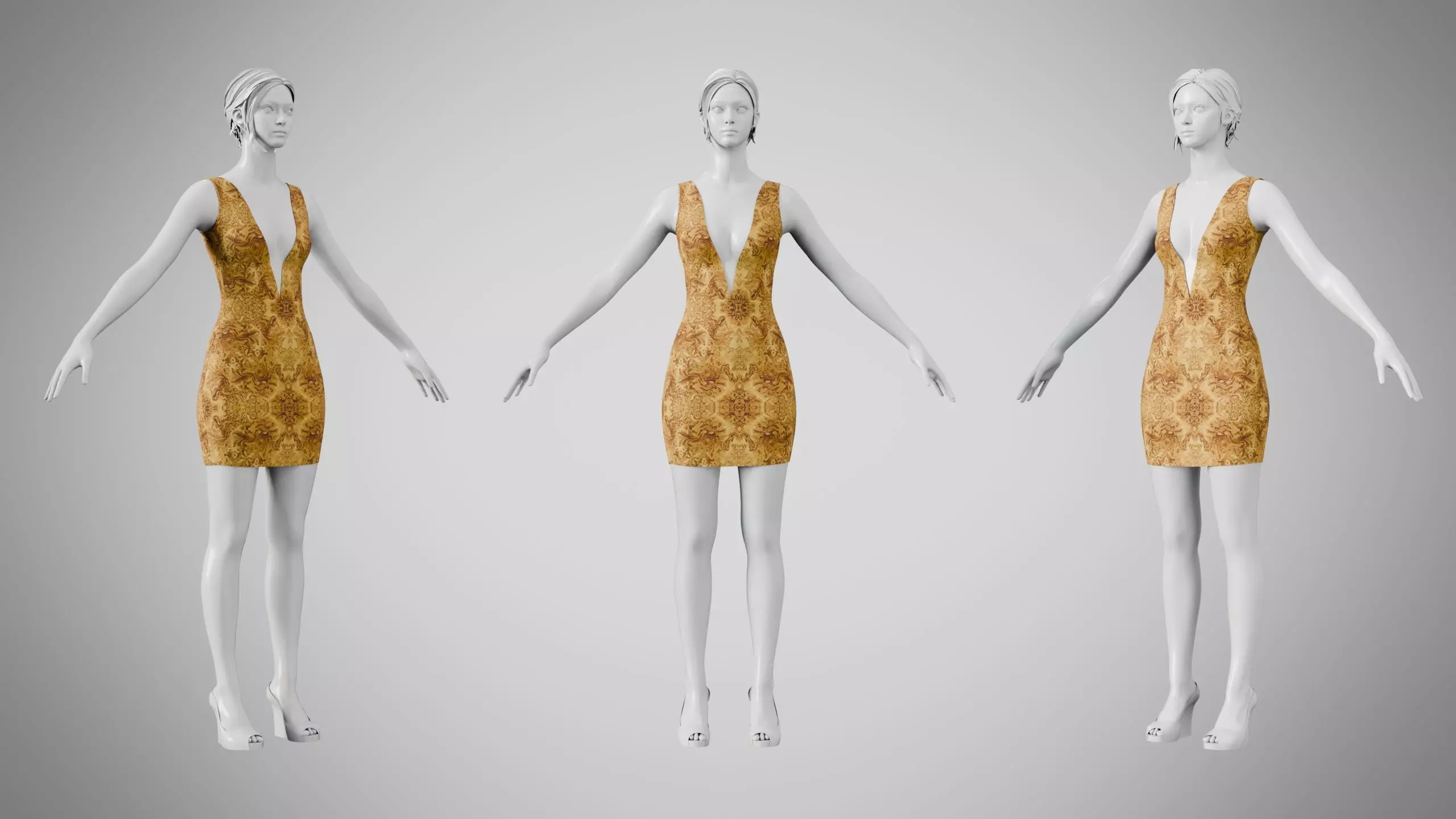 Dress 34 Amber Stream Brocade Low-poly 3D model