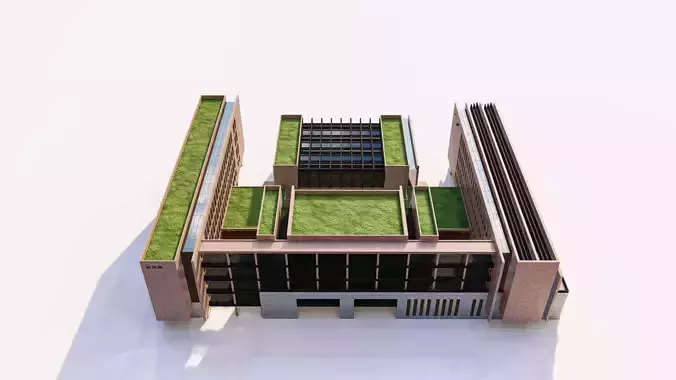 Sustainable School Building with Roof Garden 3D model 7