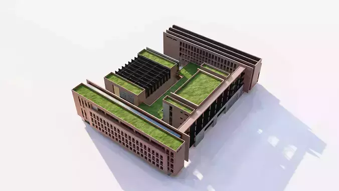 Sustainable School Building with Roof Garden 3D model 5