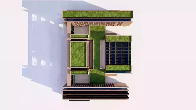 Sustainable School Building with Roof Garden 3D model 6