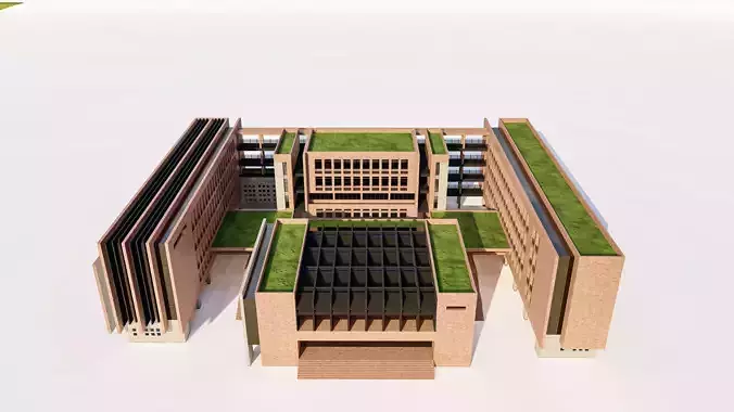 Sustainable School Building with Roof Garden 3D model 4