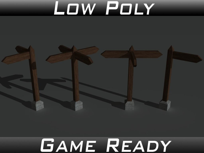 Signposts wooden directional sign Low-poly 3D model