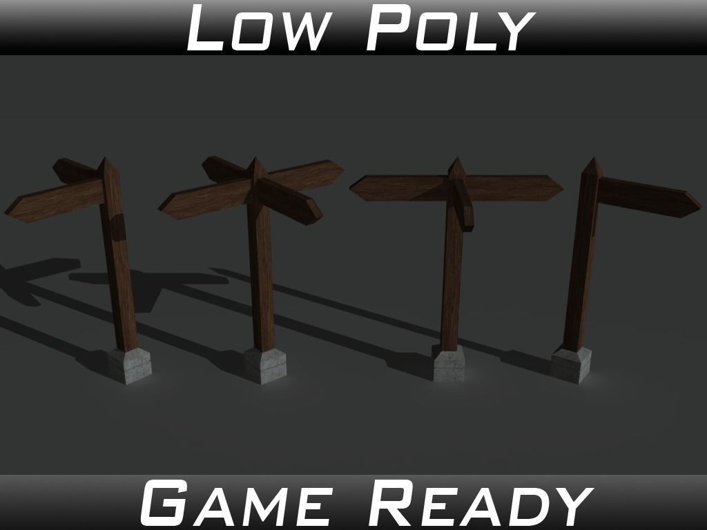 Signposts wooden directional sign Low-poly 3D model